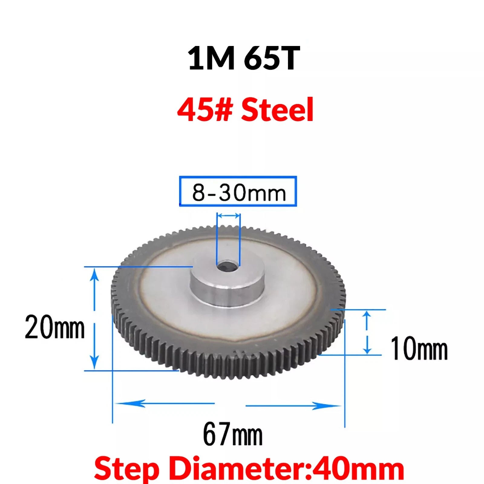 1 Mod 45# Steel Pinion Gear Spur Gears 65-150 T 8-20mm Bore With Screw Hardened