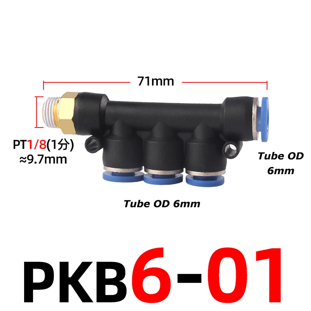 Pneumatic 5-Way Manifold Push-In Fitting | Male Stud to Hose Tube Connector