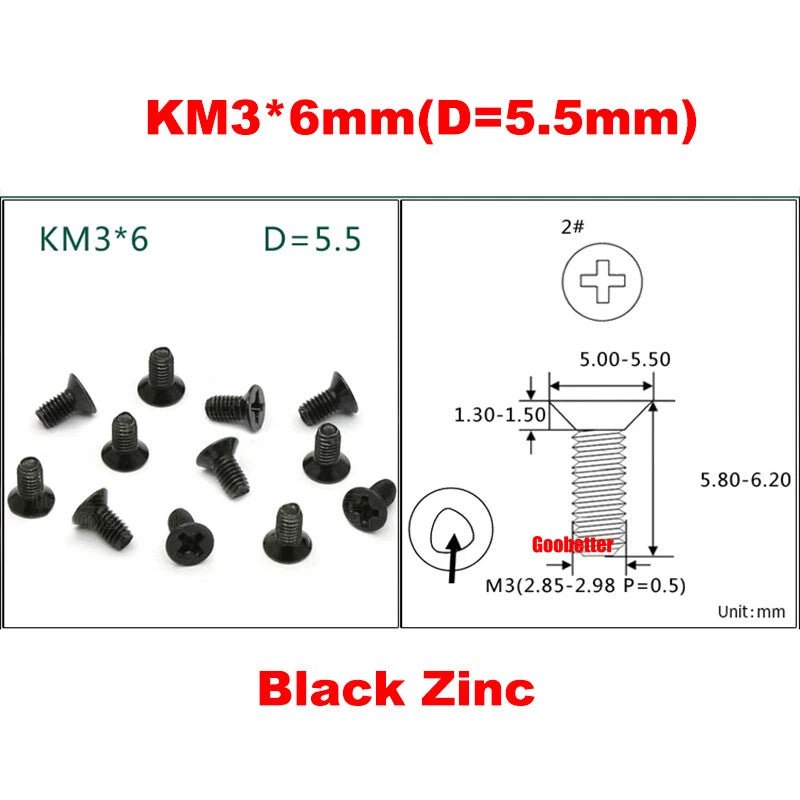 KM3/KM4 Phillips Flat Head Triangle Tooth Screws | Carbon Steel, Zinc or Nickel Coated - HomeDIYer