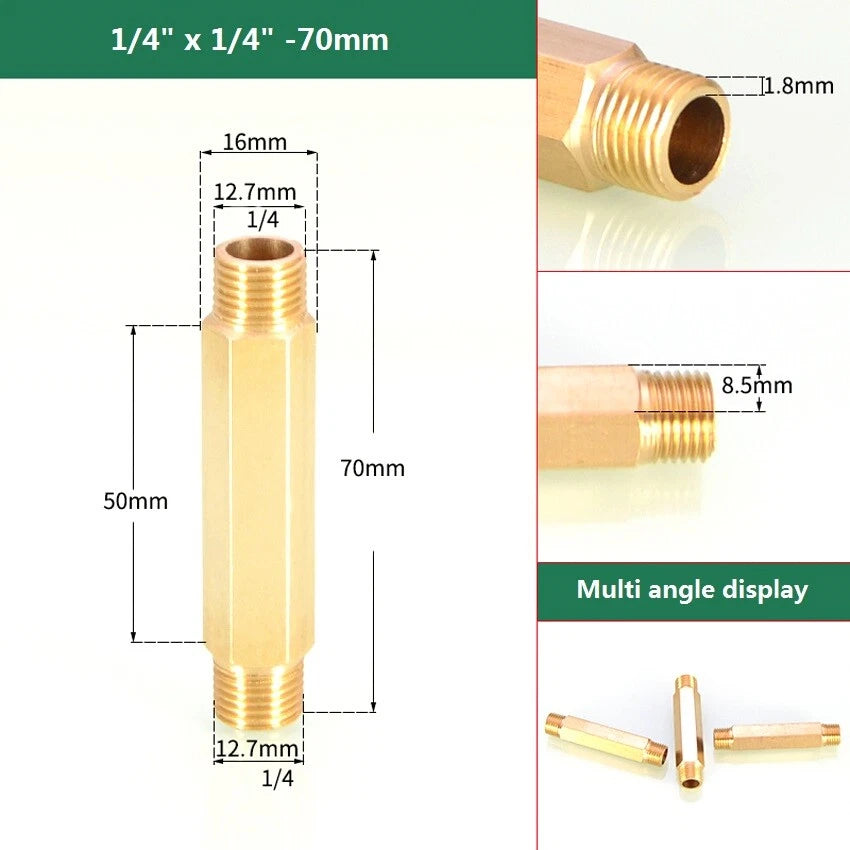 BSP Male Thread Brass Extension Pipe Fitting Adapter | 1/8" to 1/2" Connector