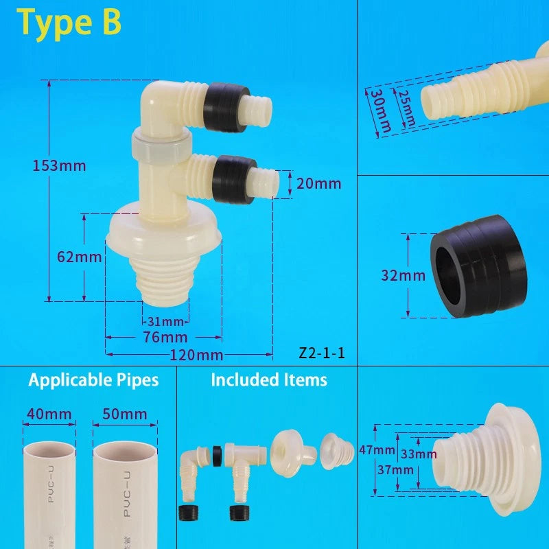 ABS Anti-Overflow Drain Pipe Fittings — Drainpipe Joints for Washing Machine, Kitchen & Basin