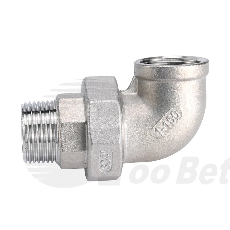 304 Stainless Steel 90° Union Elbow BSP 1/4"–2" Male Female Pipe Fitting Adapter