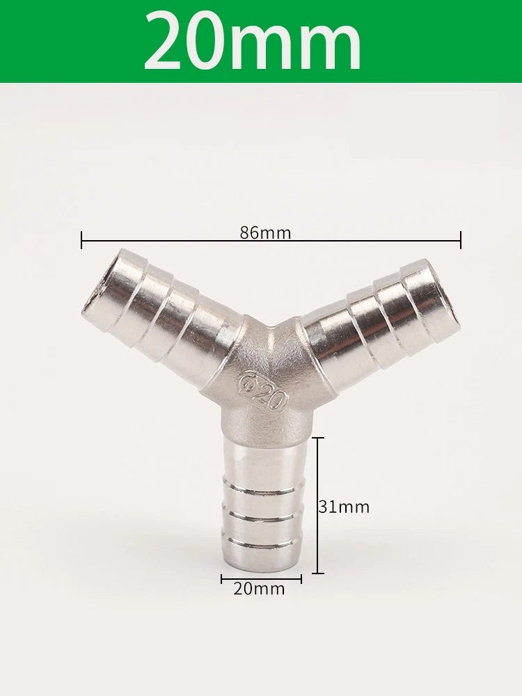 Stainless Steel 3-Way Hose Barbed Connector — T Piece & Y Piece, 8mm–32mm