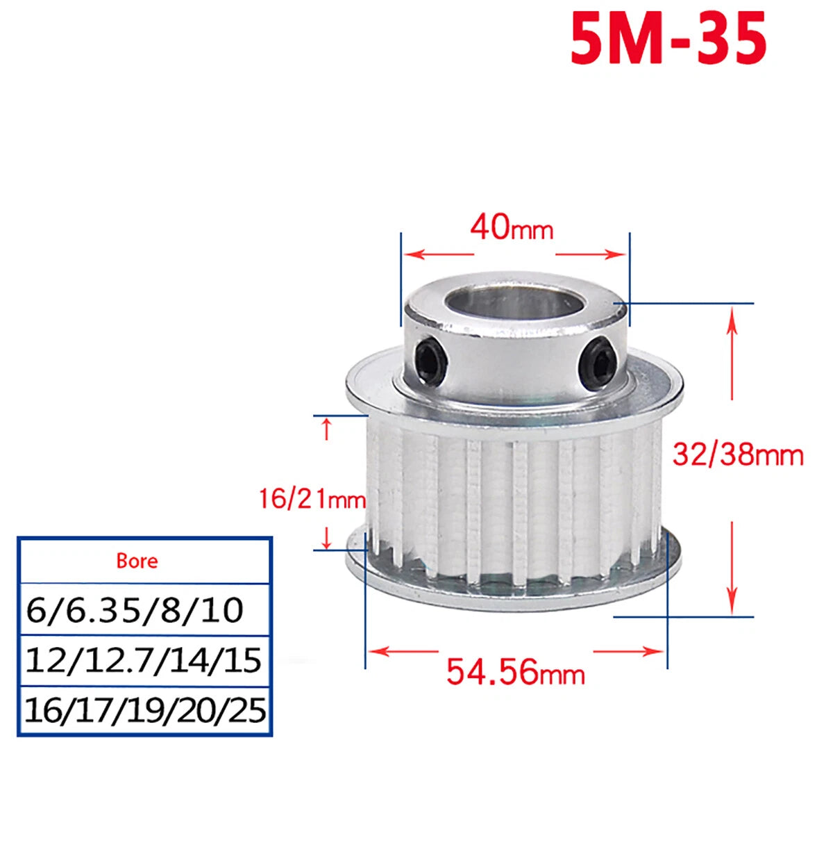 14 - 60 Teeth HTD-5M Timing Belt Pulley Bore 5mm-25mm for Reprap 3D Printer CNC