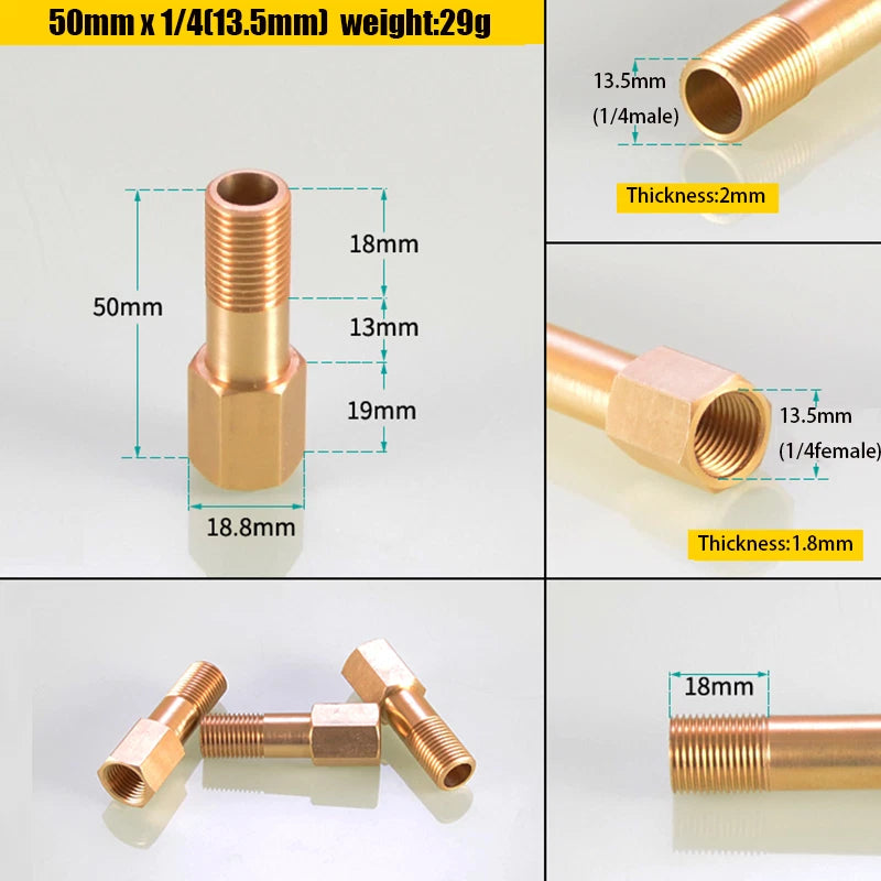 Brass BSP Extension Pipe Nipple Adaptor — Male to Female 1/8" 1/4" 3/8", 50–150mm