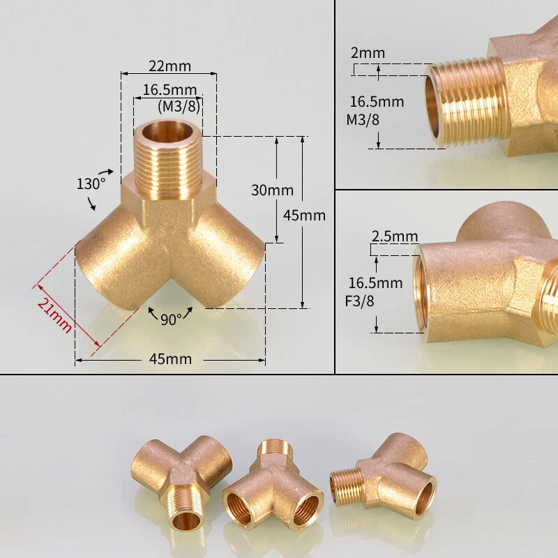 BSP 3-Way Y Fitting — 1/4" 3/8" 1/2" Female Male Thread Hose Splitter Connector