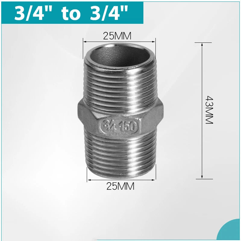 A2 Stainless Steel BSP Male to Male Hex Nipple Pipe Fittings
