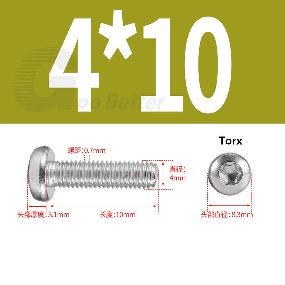 M3–M12 Torx Button Head Screws – A2 Stainless Steel, Star Drive, Fully Threaded (4–110mm Lengths)