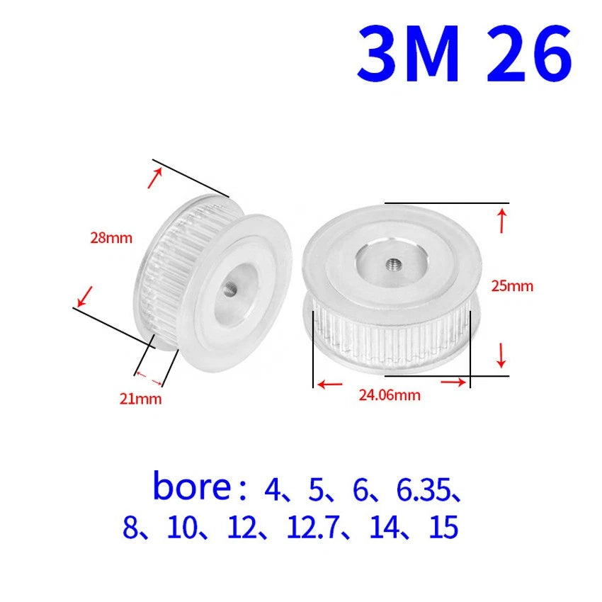 HTD-3M 20-60Teeth Timing Belt Pulley Pitch 3mm AF-type With Keyway, Width 21mm