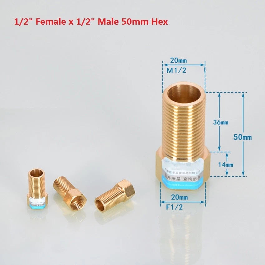 BSP Brass Pipe Adapter — Female to Male Thread, Hex & Octagon Body, Multiple Sizes