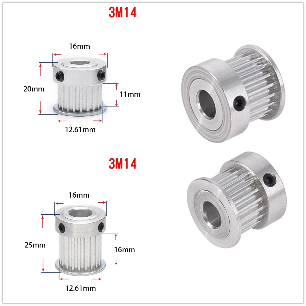 HTD3M Timing Belt Pulley 12 - 30 Tooth Multiple Bore Choice for CNC Step Motor