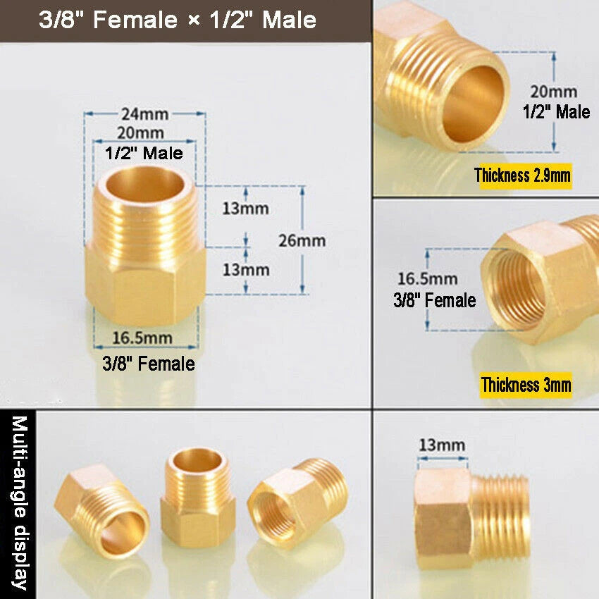 Brass Reducing Coupler — NPT Female to Male Pipe Fitting Adapter (1/8" to 1" Sizes)