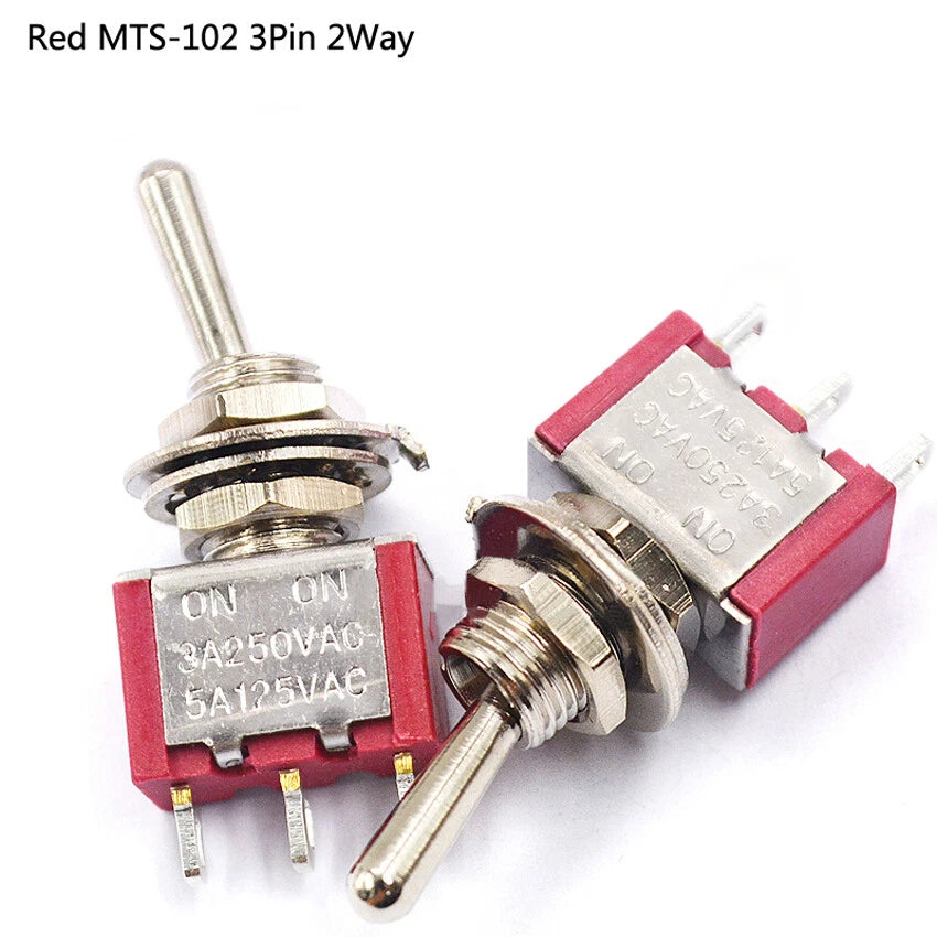MTS & PS Series Mini Toggle Switch — 3/6/9/12 Pin, 2-Way/3-Way, Red & Blue