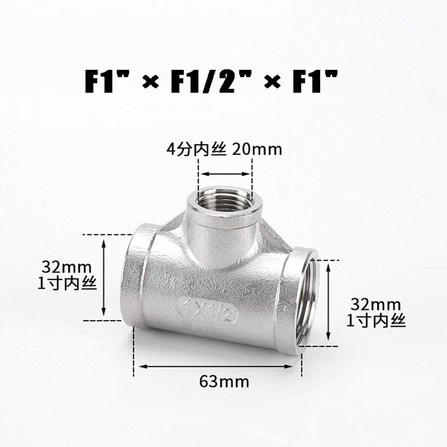 BSP Reducing Female Tee — 304 Stainless Steel Pipe Fitting, All Female Ports