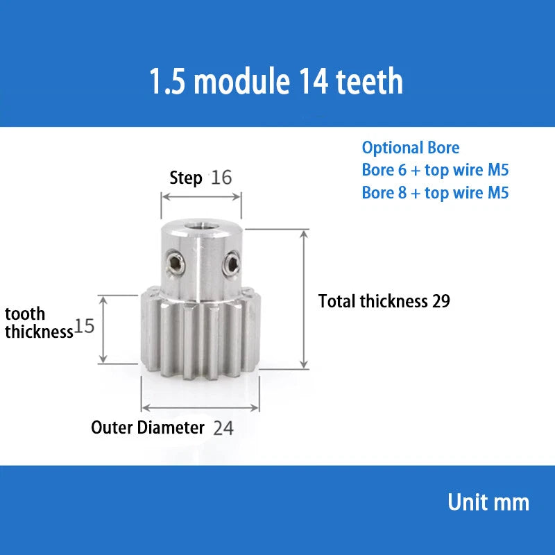 Module 1.5 Spur Gear A2 Steel 12-32 Tooth with Hub Pinion Motor Gear Bore 6-20mm