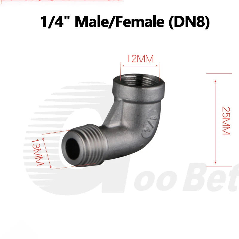 SS 304 90° BSP Elbow Fitting | Male-Female 1/8" to 2" Pipe Connector