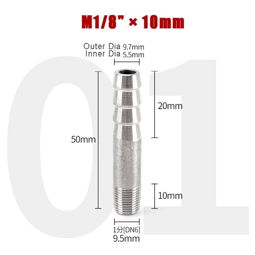 BSP Stainless Steel Barbed Hose Joiner Connector Tail — 1/8" to 4" Pipe Fitting