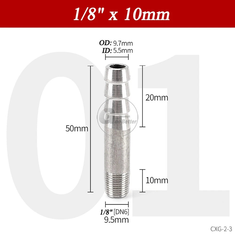 BSP1/8"-4" Male Thread Fitting x Barb Hose Tail End Connector A2 Stainless Steel