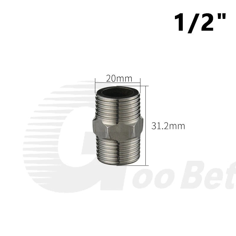 Stainless Steel Hex Nipple BSP Pipe Fitting — Male Thread Adapter 1/4" to 1-1/4"
