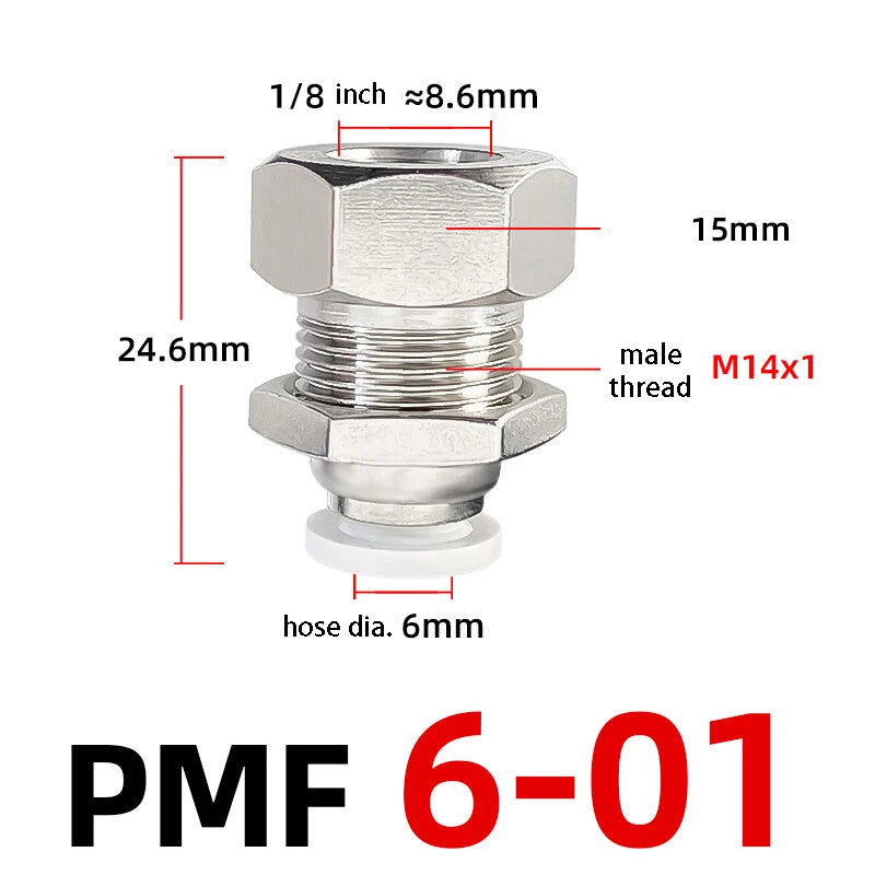 Bulkhead Female Thread Pneumatic Push-In Fittings | 4–12mm Air Hose Tube Connector