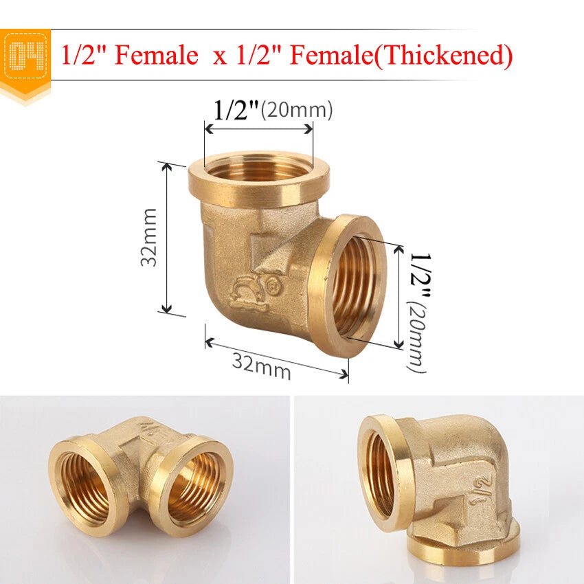 BSP Brass Elbow Fitting — 1/2", 3/4" & 1" Male/Female Thread Pipe Connector Adapter