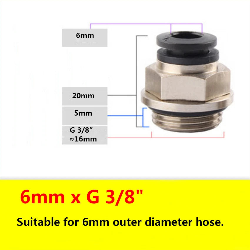 G Male Thread Pneumatic Push-in Straight Fittings — OD 4mm to 12mm Hose