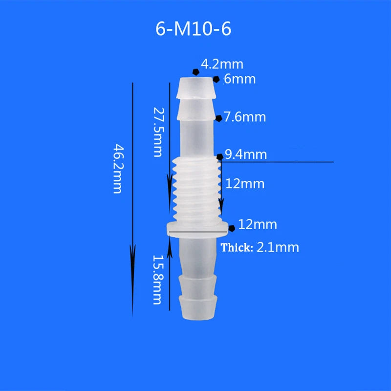 Male Thread Straight Elbow Plastic Hose Barbed Hose Bulkhead Union Connector