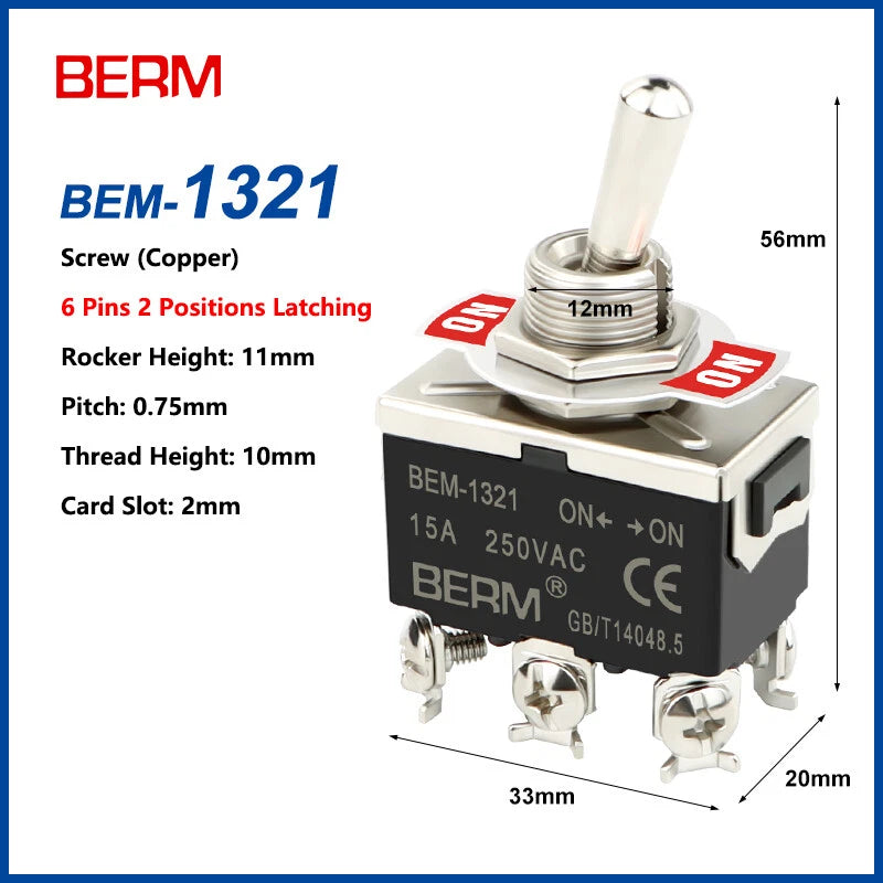 Toggle Switch ON-OFF-ON, 2/3 Pin 2/3 Positions, Latching & Momentary, Screw or Pin Terminal