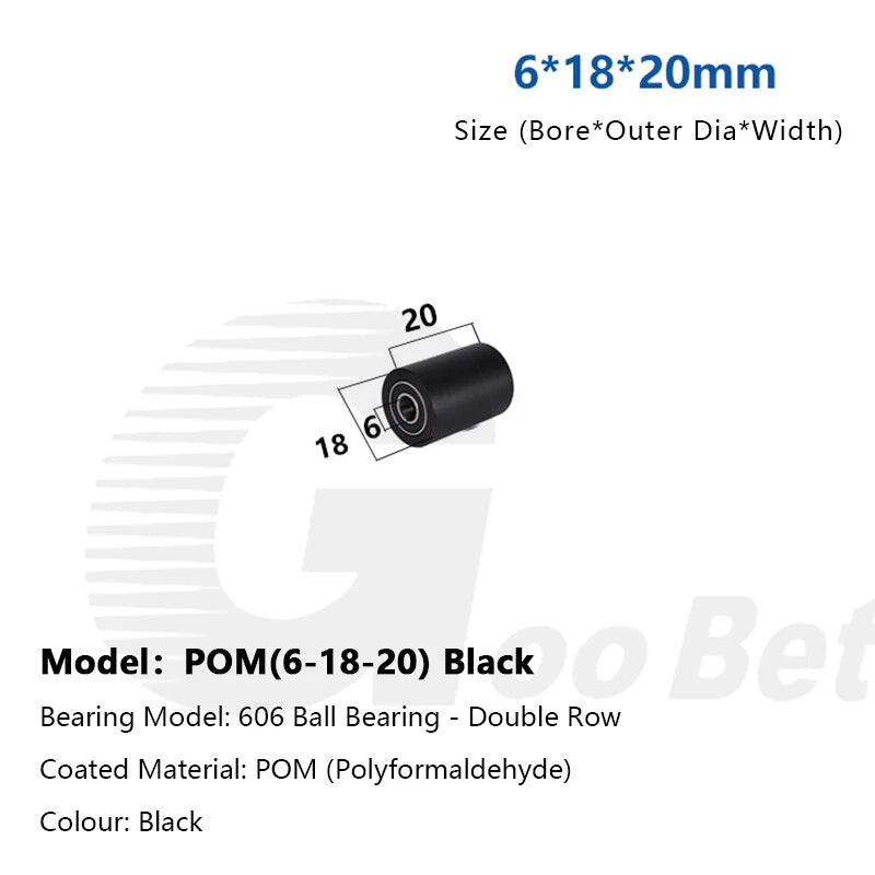 6mm Bore Plastic Roller Wheel Two Ball Bearing Coated PP POM Pulley Guide Wheel