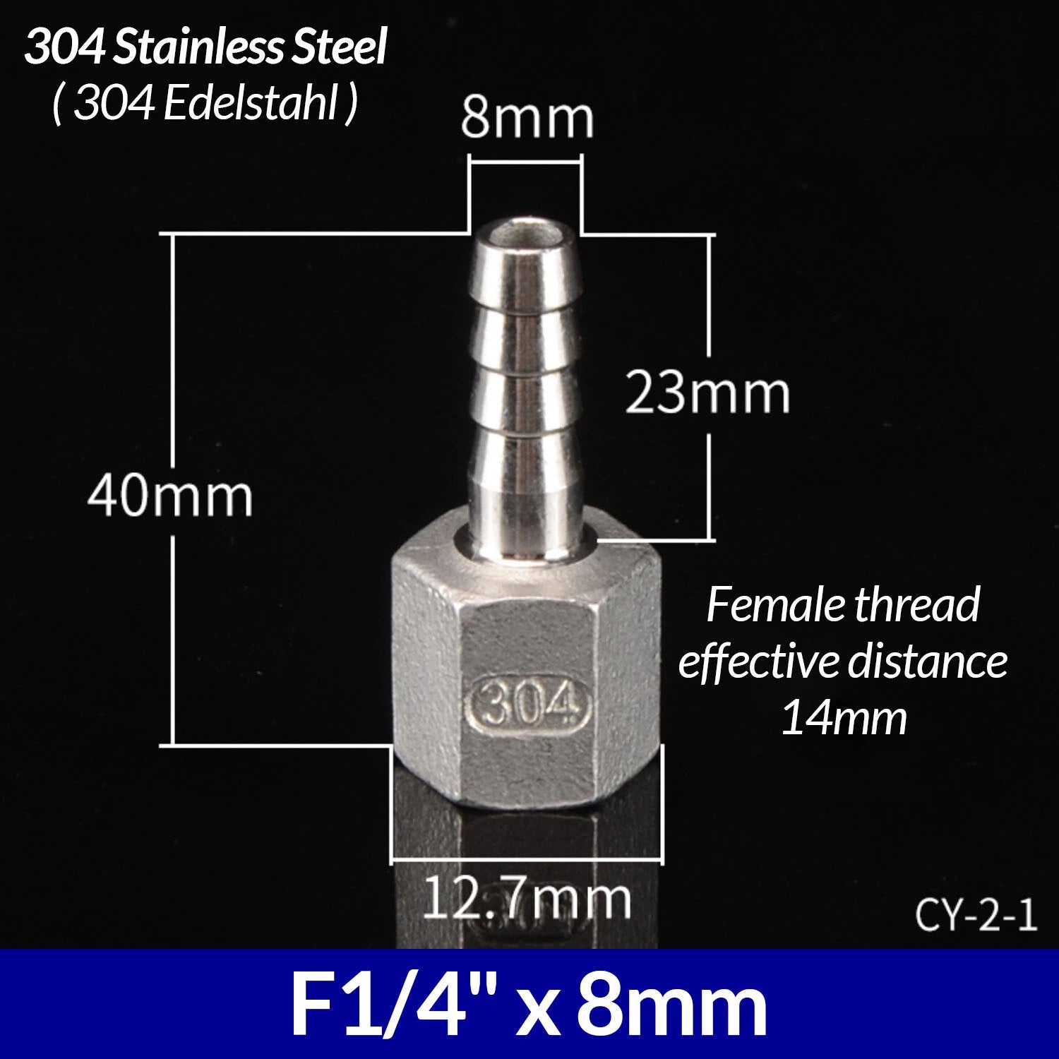 1/4" to 3/4" BSP Stainless Steel Female Fitting x Barb Hose Tail End Connector