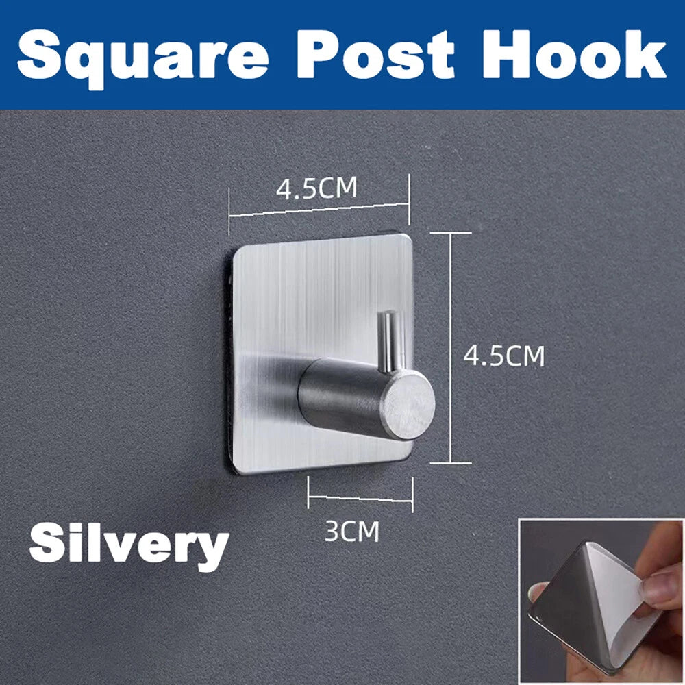 No Drill Self Adhesive Hooks Hanger Stainless Sticky Wall Hook Black/Silver/Gold
