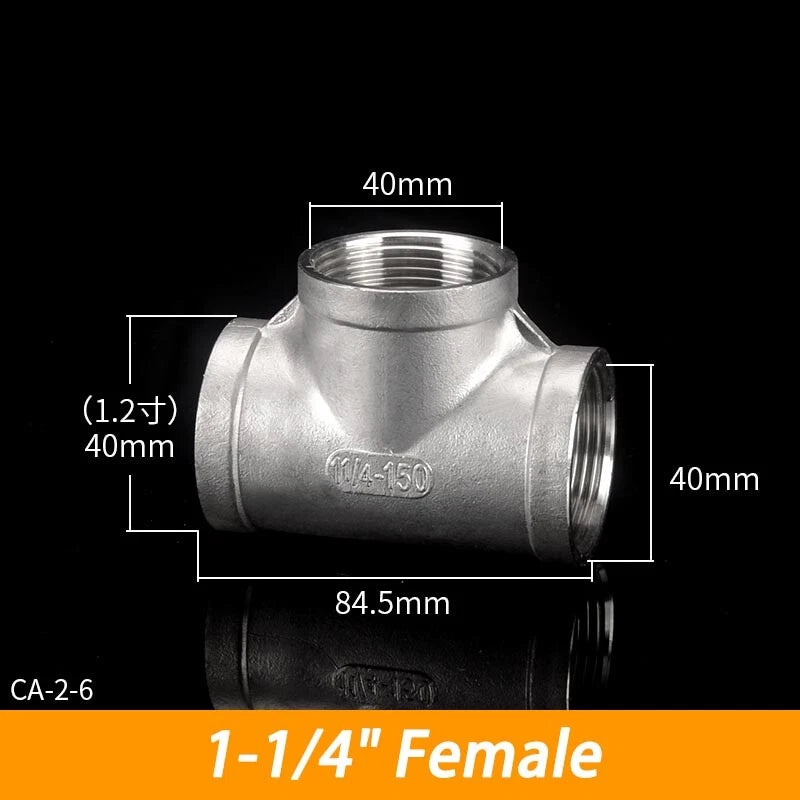 BSP 304 Stainless Steel Tee Fittings — 3-Way Male & Female Pipe Connector (1/8" to 3")