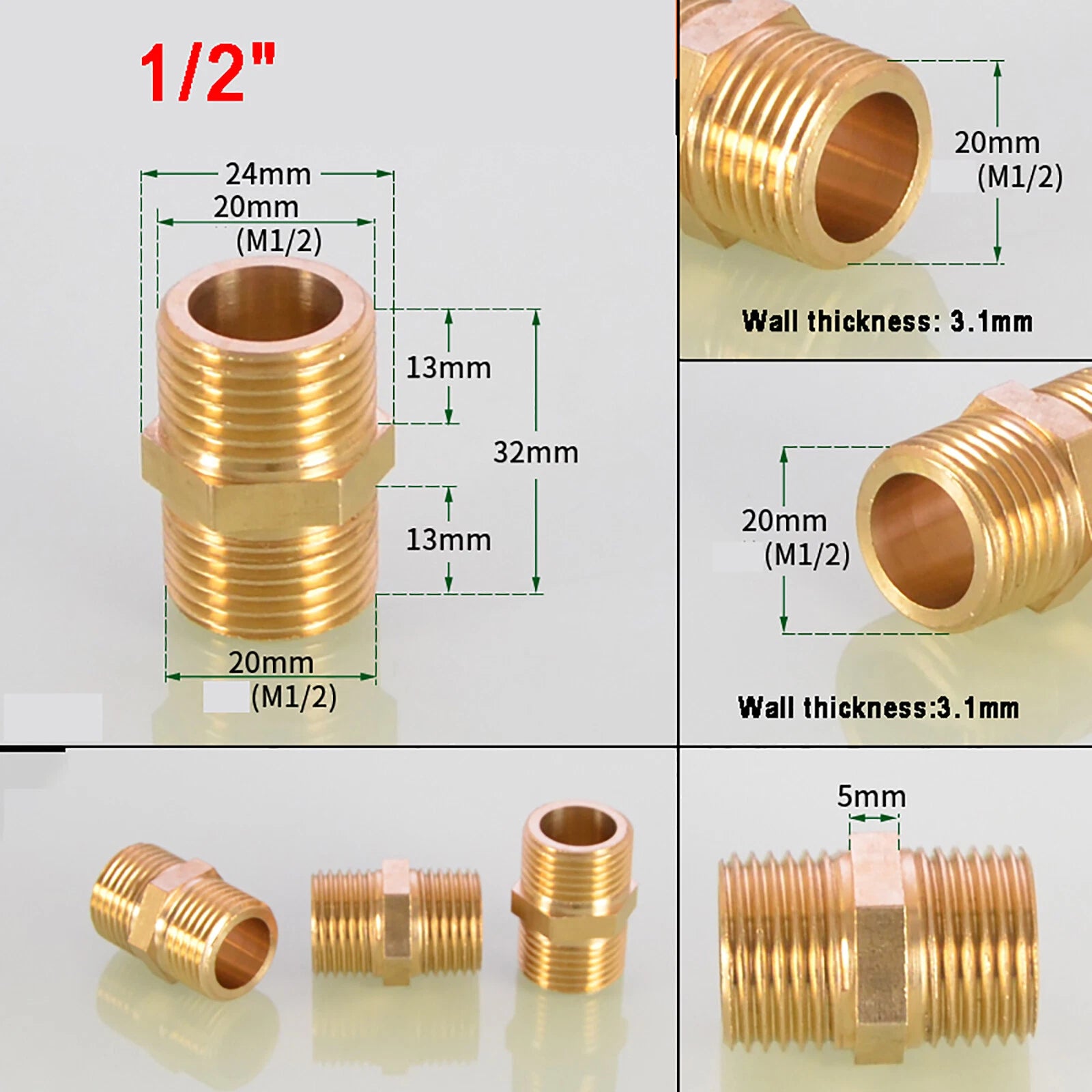 Brass Hex Nipple BSP Male to Male Pipe Fitting — Equal & Reducer