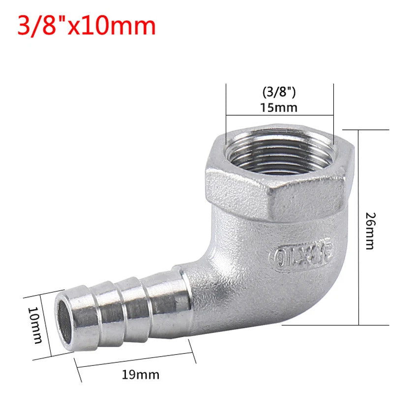 Female Thread Fitting x Barb Hose Tail End Elbow Connector A2 Stainless Steel