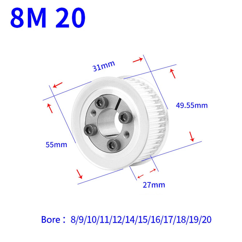 HTD-8M 18T-60T Timing Belt Pulley With Expansion/Tension Sleeve Teeth Width 27mm