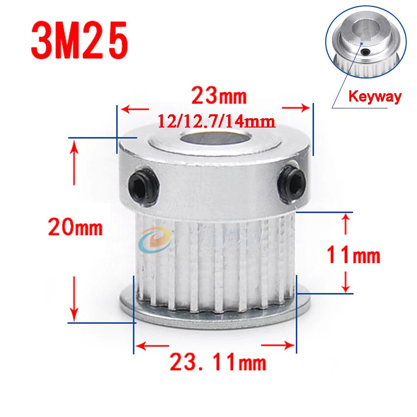 3M 20T-100T Timing Belt Pulley With Step/Keyway, Bore 8-25mm,For 10mm Width Belt