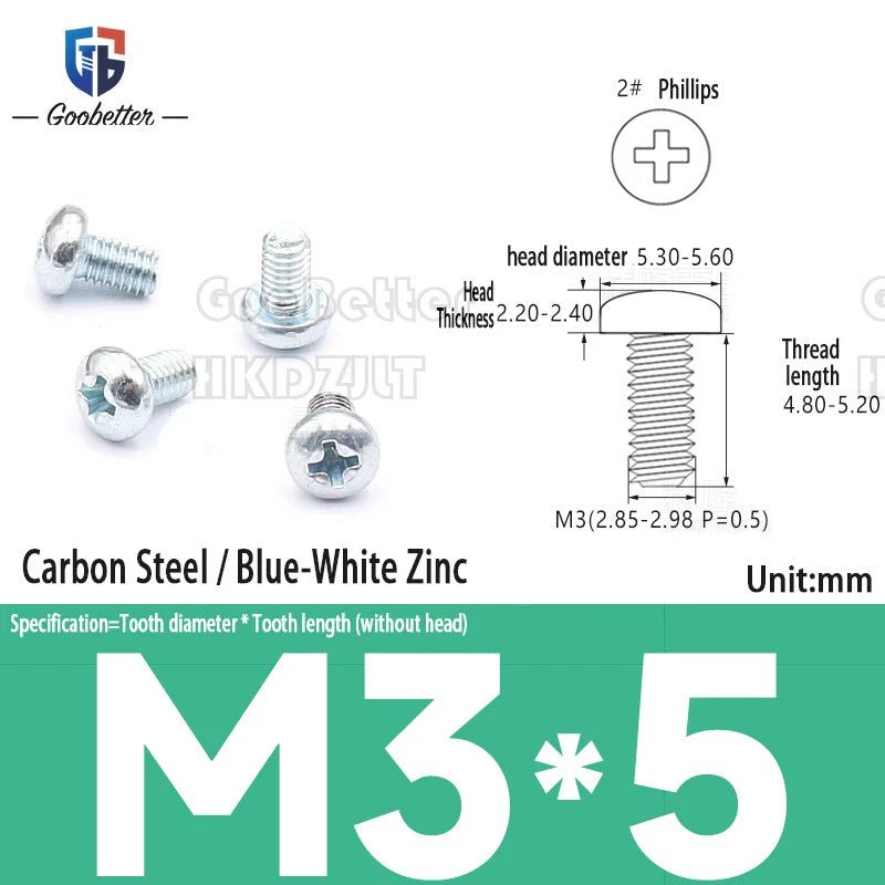 M3 Phillips Pan Head Machine Screws — 3 to 20mm, Carbon Steel & Stainless, 7 Finishes - HomeDIYer