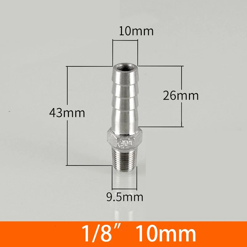 Stainless Steel BSP 1 8"-3 8" Male Thread Fitting x Barb Hose Tail End Connector