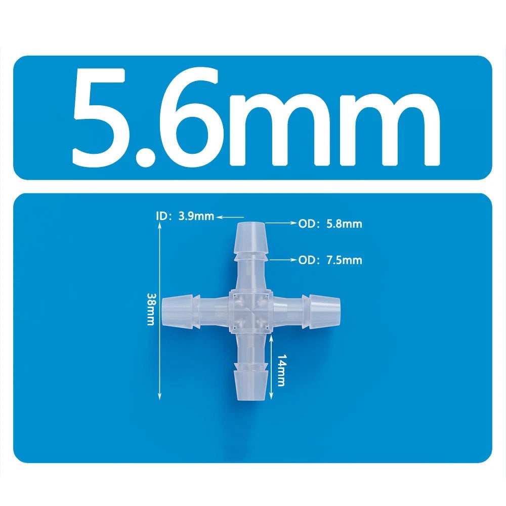 X Piece & Side 4-Way Plastic Hose Pipe Connector — Water Oil Gas Air Joiner