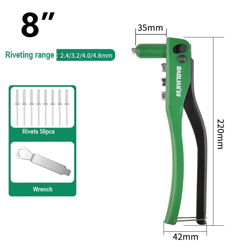 8"-17" Heavy Duty Hand Pop Rivet Gun Tool Kit With Rivets 4 Nozzle Head Wrench