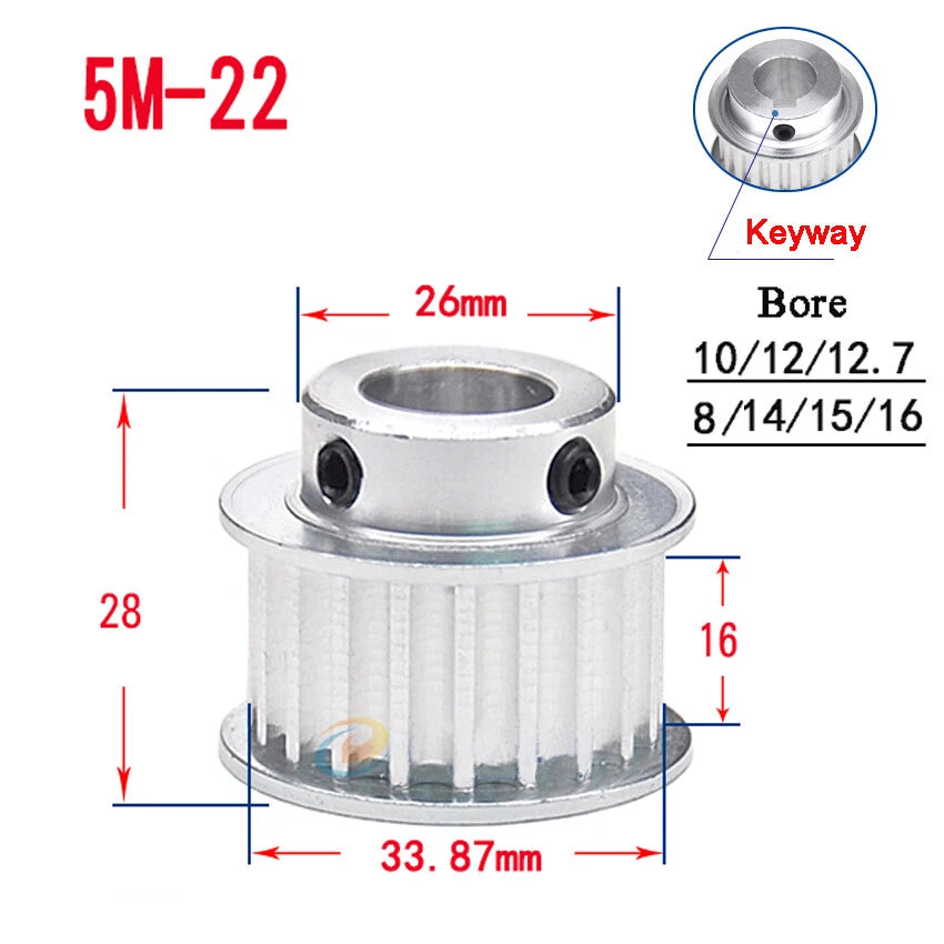 HTD-5M 15T-80T Timing Belt Pulley With Step/Keyway, Bore 8-25mm Teeth Width 16mm