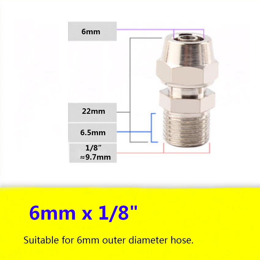 Pneumatic Straight Push-to-Connect Fittings — Male Thread, OD 4mm to 16mm Hose