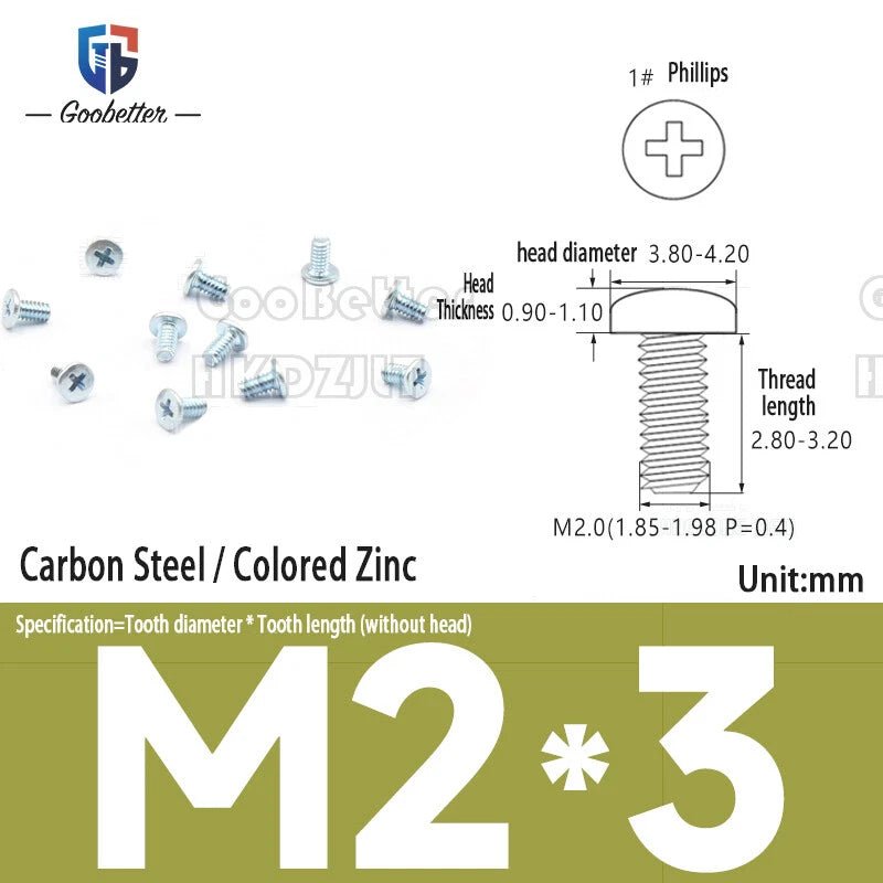 M2 Phillips Pan Head Machine Screws — 3 to 5.5mm, Carbon Steel & Stainless, 11 Finishes - HomeDIYer