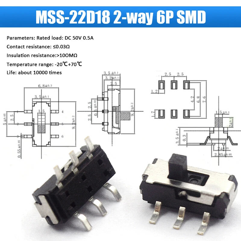 Slide Toggle Switch SS SK MSK MSS Series — 2/3-Way PCB Slide Switch, 3–8 Pin, Single & Double Row