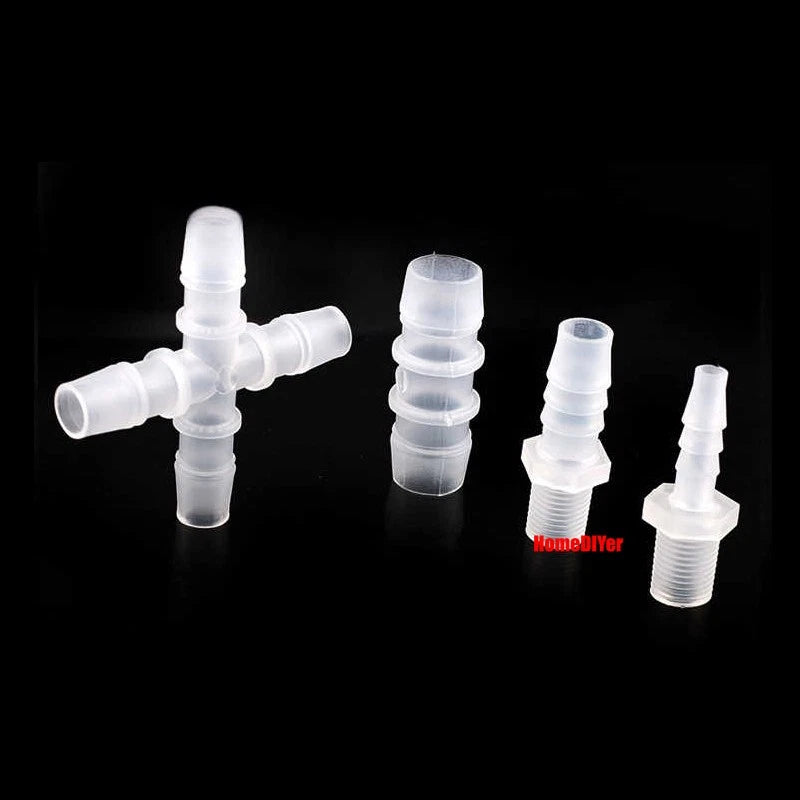 Plastic Barbed Connector 4mm~12mm Straight Cross Pipe Hose Tubing Joiner Fitting