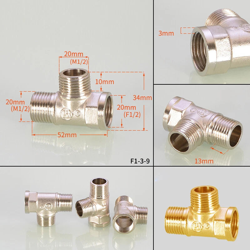 1/2" Copper Tee Elbow Diverter Valve Adapter — Hose & Shower Connector (24 Styles)