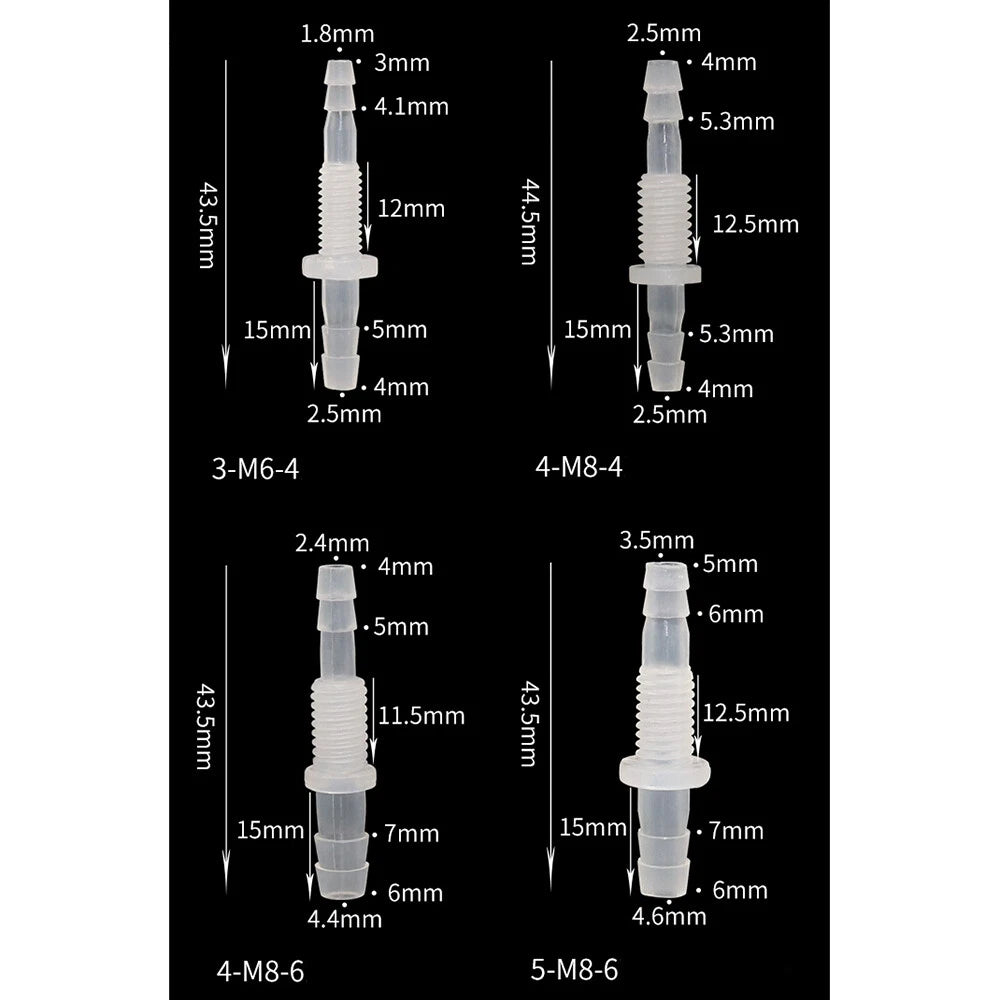 Plastic Bulkhead Fitting & Straight Hose Barb Connector — M6 to M16, Reducing & Equal