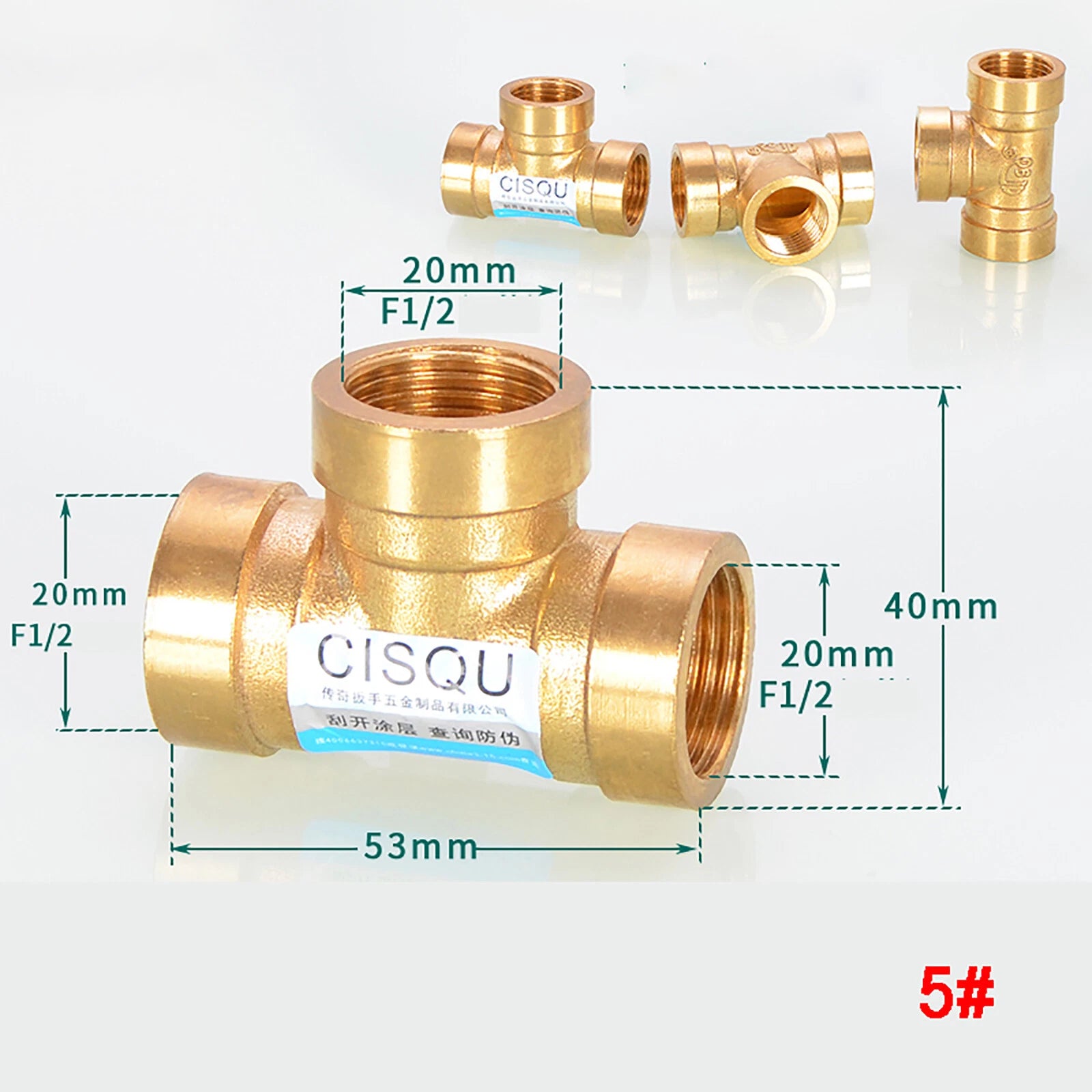 Brass Tee 3-Way BSP Pipe Fitting — Equal & Reducer, 1/2" & 3/4"