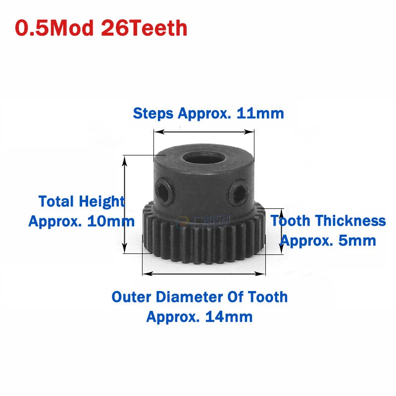 0.5 Module Spur Gear 25-60 Teeth 45# Steel Pinion Gear Motor Transmission Gears