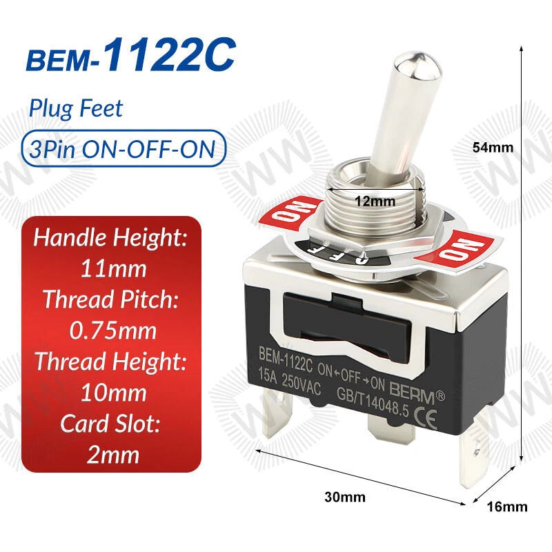 Heavy Duty Metal Toggle Switch – 15A 250VAC, 2/3/4/6 Pin, ON-OFF & ON-OFF-ON